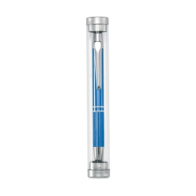 Stilou aluminiu cu elemente cromate lucioase intr-un tub transparent. Cerneala albastra. | MO7392-04