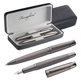 Ferraghini writing set with ballpen and fountain pen with checked pattern | F20903
