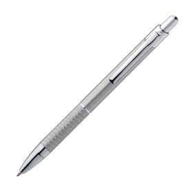 Blue-writing metal ballpen with a furrowed grip zone;1837307