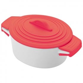 Oala de portelan cu capac de silicon, rosie;8889405