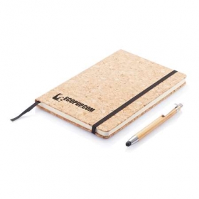 Cork A5 notebook with bamboo pen including stylus;P773.779
